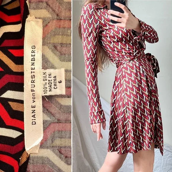 Vintage y2k Diane Von Furstenberg silk wrap dress Size 6 - Picture 3 of 5